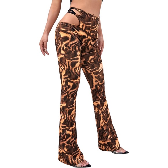 Burning Man Marble Mid Waist Cut Out Sides Flare Pants - Picture 6 of 7